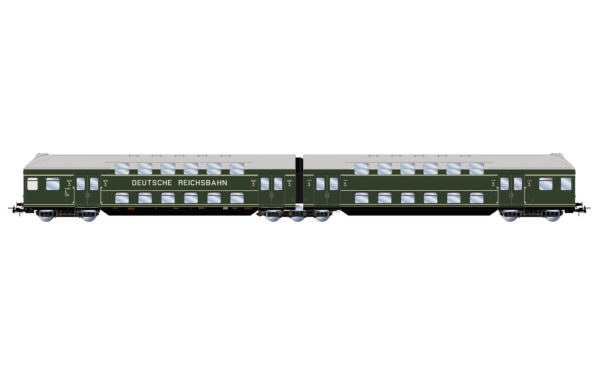 DR 2-teiliges Set Doppelstockwagen  grün  mit 3. Klasse Anschriften  Ep. III