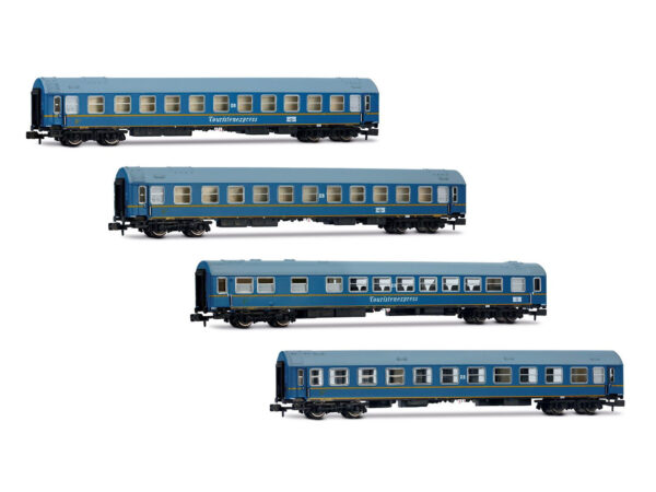 DR 4er-Set OSShD Typ B Personenwagen Touristen-Express Set 1 blau 2x WLAB + 1x WR+1x Salon Ep.III