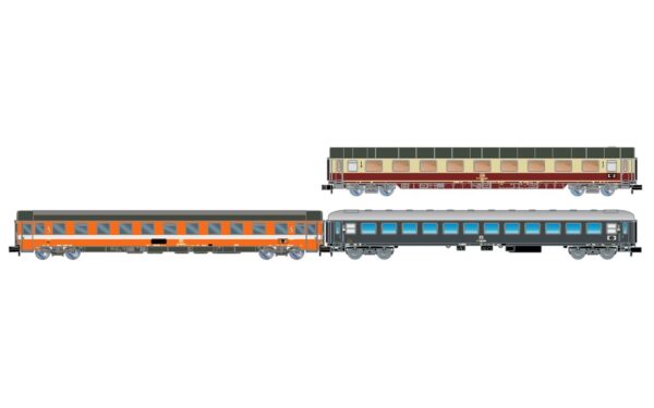 DB/FS Alpen-Express Rome – Munich  3-teil. Set Avmz 111 + Eurofima B C1 + UIC-X 64 B grau  Ep. IV