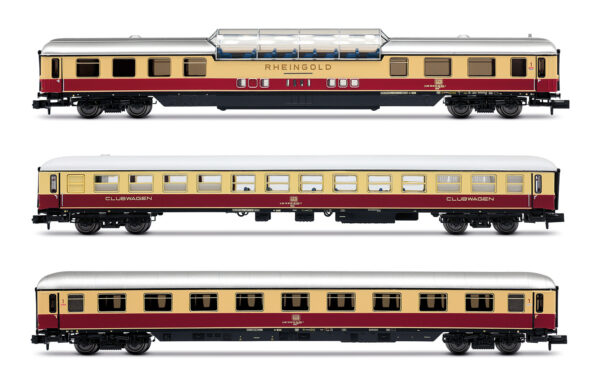 AKE  Rheingold-Set 1  1x Aussichtswagen ARDm + 1x Clubwagen WGmh + 1x Wagen Avmz  Ep. VI