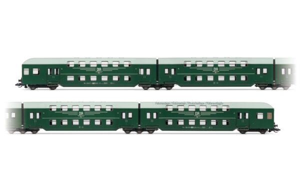 DR Doppelstockwagen-Set mit Steuerwagen grün  gaues Dach  Ep. IV