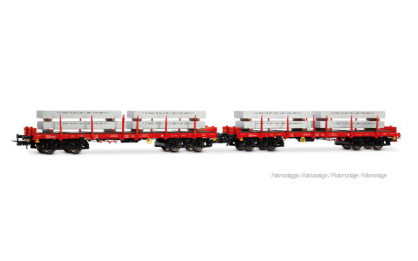 D-DBSR  2-teiliges Set 4-achsiger Rungenwagen Rmms  verkehrsrot  beladen mitaluminum blocks  Ep. VI