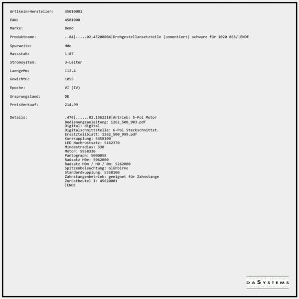 ..84|.....02.45200004|Drehgestellansetzteile (unmontiert) schwarz für 1020 863/|ENDE