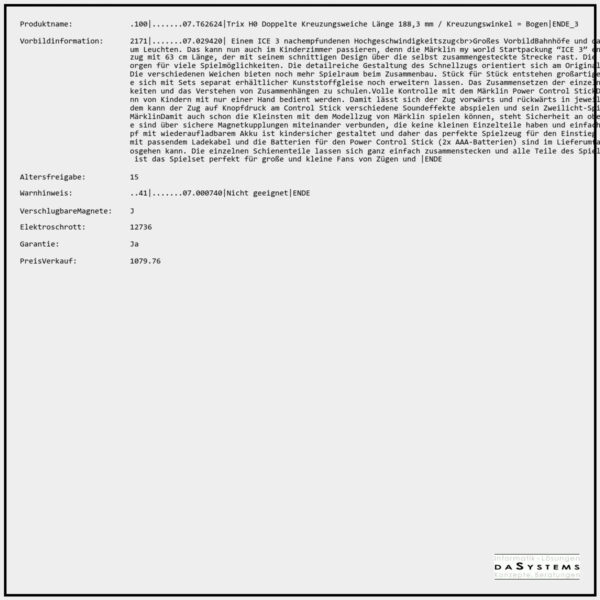 .100|.......07.T62624|Trix H0 Doppelte Kreuzungsweiche Länge 188,3 mm / Kreuzungswinkel = Bogen|ENDE_3